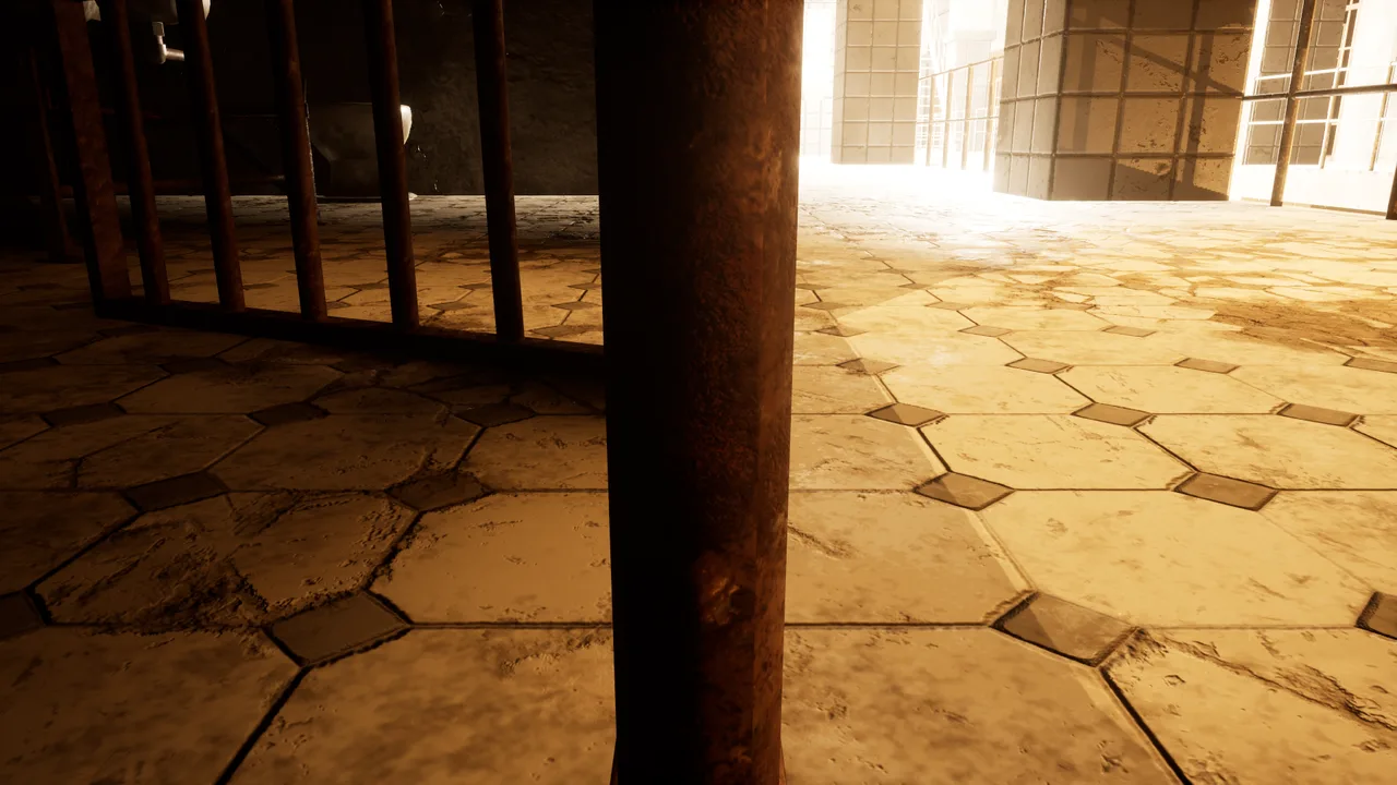 Cell Block C: a worn stone floor and barred threshold.